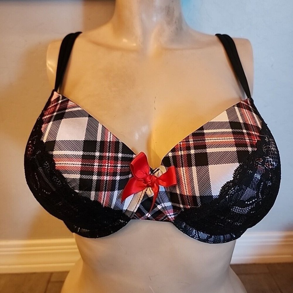 Cacique Bra 40DDD Black Plaid Underwire Lined